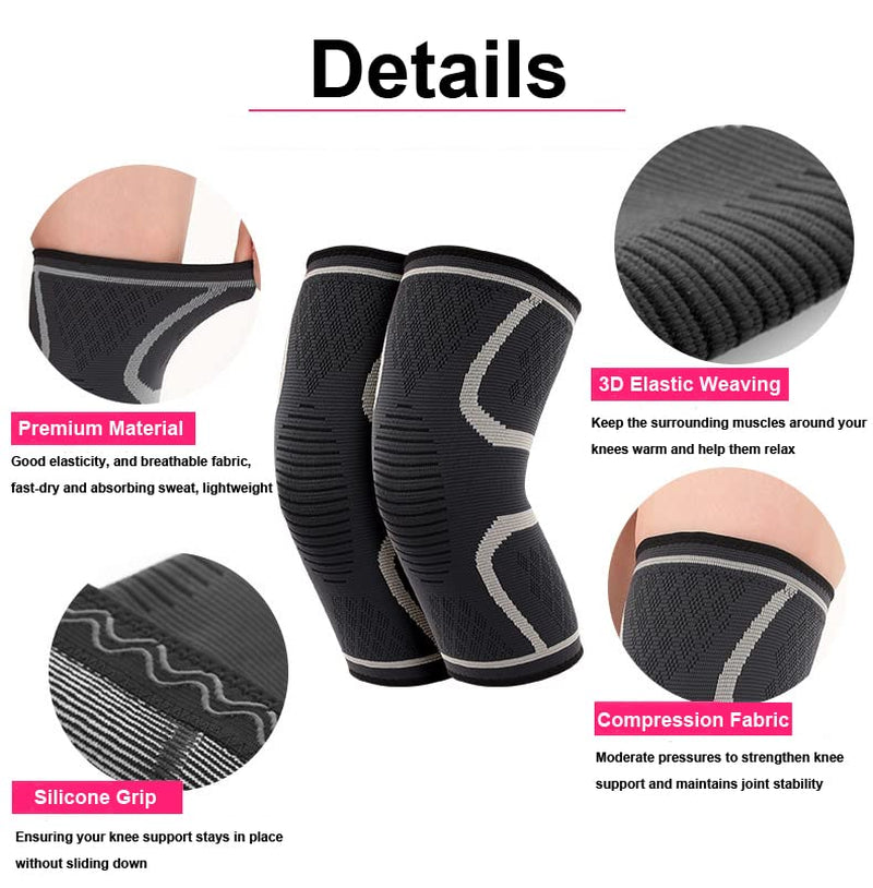 Knee Braces for Knee Pain, 2 Pack Knee Pads Knee Sleeves Weightlifting Knee Compression Sleeve, Knee Support Knee Flex Wrap Knee Sleeves (Large, Black)
