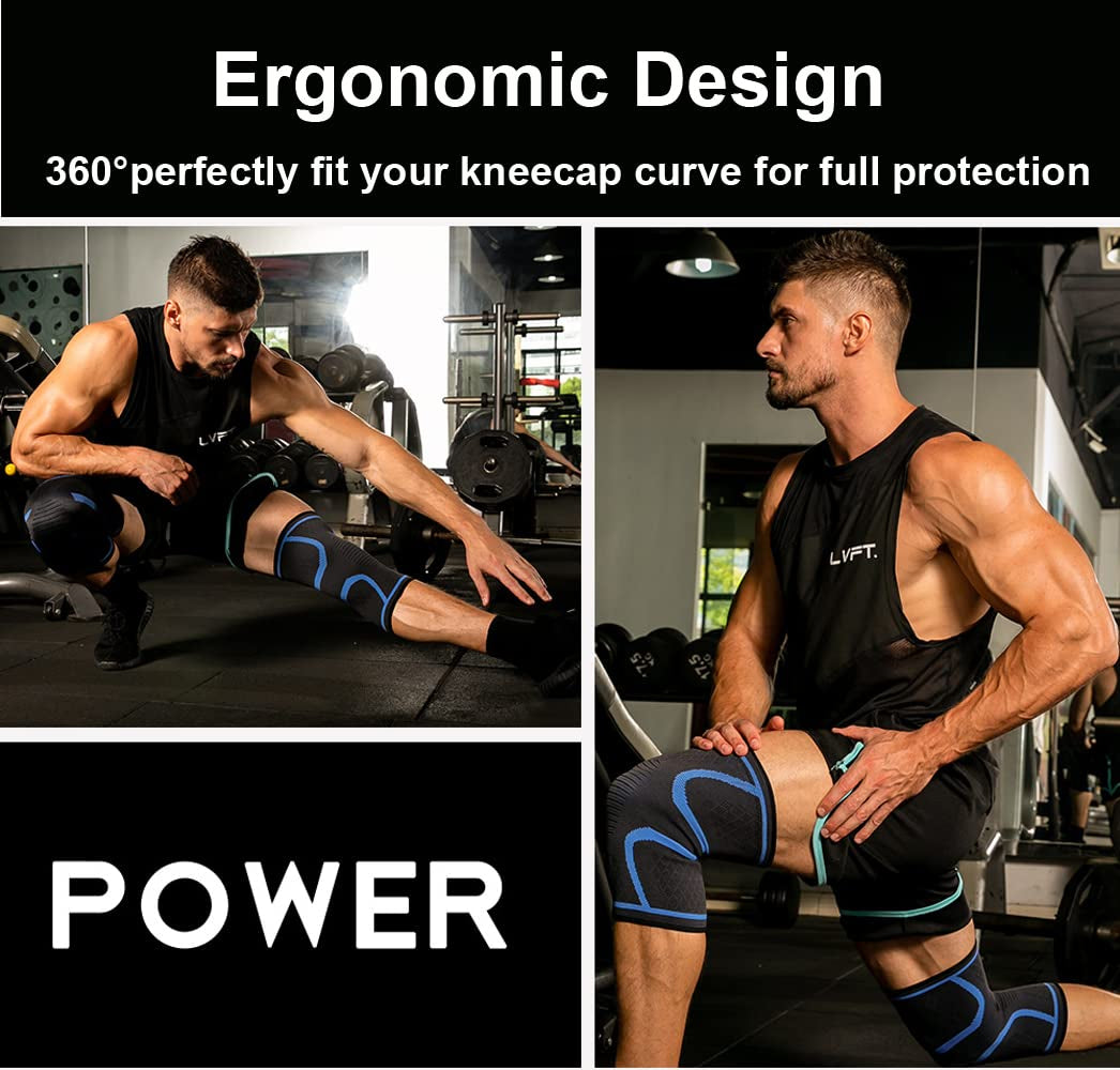 Knee Braces for Knee Pain, 2 Pack Knee Pads Knee Sleeves Weightlifting Knee Compression Sleeve, Knee Support Knee Flex Wrap Knee Sleeves (Large, Black)