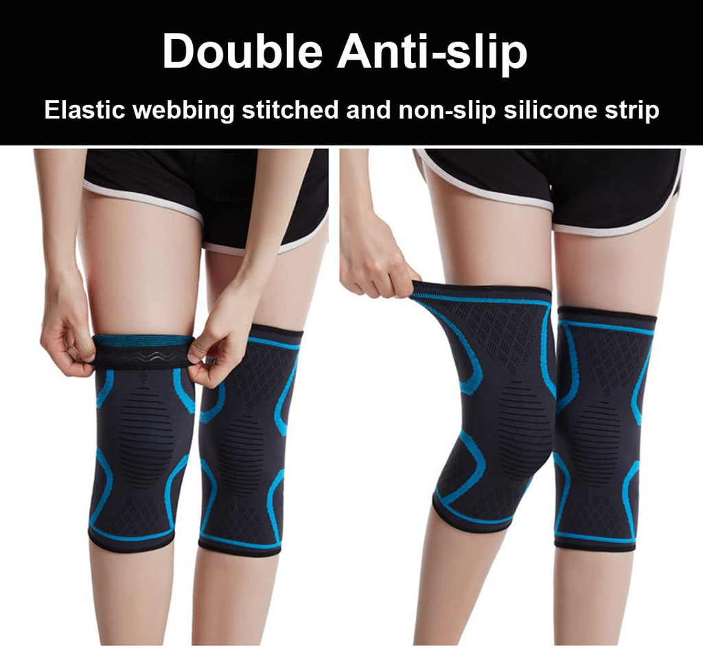 Knee Braces for Knee Pain, 2 Pack Knee Pads Knee Sleeves Weightlifting Knee Compression Sleeve, Knee Support Knee Flex Wrap Knee Sleeves (Large, Black)